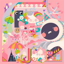 Rule 34 | abstract, absurdres, chinese commentary, cloud, commentary, commentary request, crown, english commentary, hat, heart, highres, mini crown, mixed-language commentary, mrmeinn, no humans, original, party hat, pink background, rainbow, speech bubble, superhero costume, tooth, toothpaste, umbrella, whale, wizard