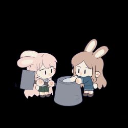 &gt;_&lt; &gt;_o 2girls animal_ears animated animated_gif artist_request bang_dream! bang_dream!_it&#039;s_mygo!!!!! blue_shirt blue_skirt brown_hair chibi chibi_only chihaya_anon chinese_commentary commentary_request commission green_skirt grey_jacket haneoka_school_uniform highres jacket kemonomimi_mode kine long_hair mallet mochitsuki multiple_girls nagasaki_soyo one_eye_closed pink_hair pleated_skirt rabbit_ears rabbit_girl rabbit_tail school_uniform second-party_source shirt sidelocks simple_background skirt tail transparent_background tsukinomori_school_uniform usagi_kine