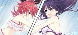 Rule 34 | 2girls, bare shoulders, bikini, breasts, date a live, date a live: spirit pledge, frilled bikini, frills, game cg, hair between eyes, itsuka kotori, long hair, medium breasts, motion lines, multiple girls, official art, open mouth, purple eyes, purple hair, red eyes, red hair, ribbon, smile, swimsuit, third-party source, tsunako, twintails, v-shaped eyebrows, white bikini, yatogami tohka