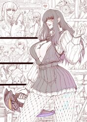 Rule 34 | black hair, breasts, chainsaw man, cleavage, cross scar, denji (chainsaw man), dress, eyelashes, facial scar, fishnet pantyhose, fishnets, fourth east high school uniform, gloves, highres, holding sickle, jun wu mo, large breasts, long hair, makima (chainsaw man), mitaka asa, open mouth, pantyhose, power (chainsaw man), reze (chainsaw man), scar, scar on cheek, scar on face, scar on nose, school uniform, sickle, sleeveless, sleeveless dress, thick thighs, thighs, weapon