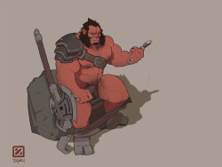1boy arm_hair armor axe axe_(dota) bara bare_pectorals battle_axe chest_belt chest_hair clothes_pull dota_(series) dota_2 facial_hair from_above full_body hairy half-erect holding holding_knife knife large_pectorals leather leg_hair male_focus muscular muscular_male mutton_chops navel_hair nipples old old_man pants pants_pull pauldrons pectorals penis_grab planted receding_hairline rock shaving shaving_crotch short_hair shoulder_armor single_pauldron sitting solo strongman_waist thick_eyebrows thick_thighs thighs tigari uncensored weapon