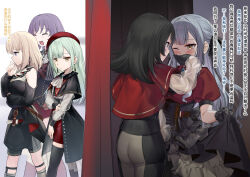 Rule 34 | 463 jun, 5girls, absurdres, amoris (bang dream!), ascot, ave mujica (bang dream!), bang dream!, bang dream! it&#039;s mygo!!!!!, black capelet, black corset, black dress, black gloves, black hair, black pants, black ribbon, black skirt, black thighhighs, blonde hair, blue hair, blush, capelet, chinese text, closed eyes, closed mouth, clothing cutout, commentary, corset, covering another&#039;s mouth, doloris (bang dream!), dress, earrings, expressionless, fingering, gloves, green brooch, green hair, grey pants, hair ribbon, hashtag-only commentary, highres, jewelry, long hair, looking at another, medium hair, misumi uika, mortis (bang dream!), mortis (costume) (bang dream!), multiple girls, necklace, one eye closed, open mouth, pants, parted lips, purple eyes, red capelet, red shirt, red shorts, ribbon, see-through clothes, see-through sleeves, shirt, short hair, shorts, shoulder cutout, skirt, smile, thighhighs, timoris (bang dream!), togawa sakiko, translation request, two-tone pants, two side up, wakaba mutsumi, walking, white ascot, white shirt, yahata umiri, yellow eyes, yuri, yuutenji nyamu