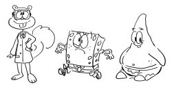 absurdres bare_legs barefoot buck_teeth eyelashes feet goggless highres lab_coat legs minoru_(nezumiisya) necktie nickelodeon pants paramount_pictures patrick_star running sandy_cheeks scientist shorts sitting sponge spongebob_squarepants spongebob_squarepants_(series) squirrel starfish tail teeth tomboy tooth