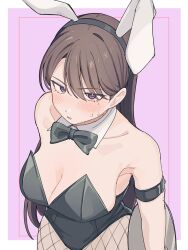 Rule 34 | 1girl, animal ear hairband, animal ears, armlet, bang dream!, bang dream! it&#039;s mygo!!!!!, black bow, black bowtie, black hairband, black leotard, blush, bow, bowtie, breasts, brown hair, cleavage, commentary, detached collar, fake animal ears, hairband, highres, jewelry, large breasts, leotard, long hair, mole, mole under eye, nanami (nunnun 0410), open mouth, purple background, purple eyes, rabbit ears, shiina taki, simple background, solo, sweat, textless version, translation request