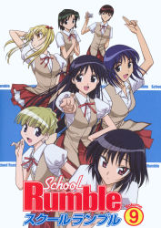 00s 6+girls blonde_hair blue_hair camera copyright_name green_hair highres ichijou_karen long_hair looking_at_viewer multiple_girls pointing pointing_at_viewer sarah_adiemus sawachika_eri school_rumble school_uniform short_hair smile suou_mikoto_(school_rumble) takano_akira tsukamoto_tenma tsukamoto_yakumo twintails two_side_up