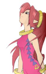 1girl bodysuit bracelet dark_skin dark-skinned_female din female_focus jewelry long_hair lowres nintendo pointy_ears ponytail red_eyes solo the_legend_of_zelda the_legend_of_zelda:_oracle_of_seasons