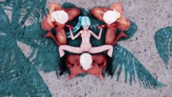 1girl 3boys 3d animated blue_eyes breasts fellatio highres mikumikudance mikumikudance_(medium) multiple_boys muscular muscular_male nipples oral rwby video weiss_schnee white_hair