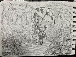 Rule 34 | 2girls, absurdres, blush, braid, closed eyes, closed mouth, commentary request, crystal, crystal wings, flandre scarlet, flower, flower request, greyscale, hat, hat ornament, highres, holding, holding umbrella, holding watering can, hong meiling, long hair, mob cap, monochrome, multiple girls, one side up, open mouth, outdoors, pants, parasol, photo (medium), puffy short sleeves, puffy sleeves, shoes, short sleeves, side slit, smile, socks, split mouth, star (symbol), star hat ornament, suteruko, touhou, traditional media, tree, twin braids, umbrella, very long hair, vest, watering can, wings