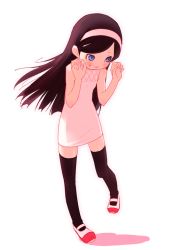 Rule 34 | 0123456789, 10s, 1girl, aged down, black hair, blue eyes, dress, female focus, grin, hairband, kumashiro maya, legs, long hair, seikimatsu occult gakuin, smile, solo, thighhighs