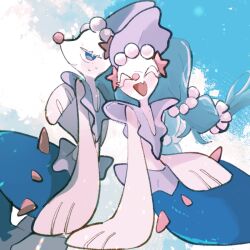Rule 34 | blue eyes, blue hair, blush, closed eyes, closed mouth, colored eyelashes, colored skin, fang, gen 7 pokemon, long hair, looking at viewer, nintendo, no humans, open mouth, pokemon, pokemon (creature), pokemon focus, primarina, smile, sstoh, sweatdrop, very long hair, white eyelashes, white skin