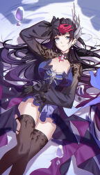 1girl absurdres black_hair blue_dress blue_eyes breasts dress earrings gloves hair_ornament highres honkai:_star_rail honkai_(series) hysilens_(honkai:_star_rail) jewelry long_hair long_sleeves rena_(rena_emc2) solo very_long_hair