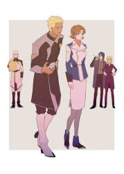 Rule 34 | 2girls, 3boys, athrun zala, bag, blonde hair, bob cut, boots, brown hair, cagalli yula athha, camera, couple, dearka elsman, gundam, gundam seed, gundam seed destiny, gundam seed freedom, highres, holding, holding bag, holding camera, jacket, leggings, long sleeves, looking at another, looking to the side, mature female, mature male, medium hair, military, military jacket, military uniform, military vehicle, miriallia haw, multiple boys, multiple girls, necktie, pants, parted bangs, shopping bag, side-eyed, swept bangs, talking, yuka (yu16xx), yzak joule, zaft (gundam), zaft uniform