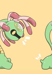 animal_focus cradily from_side gen_3_pokemon kazamidoririnn looking_down nintendo no_humans notice_lines pokemon pokemon_(creature) simple_background tileable yellow_background yellow_eyes