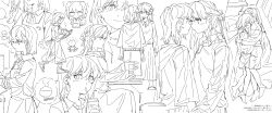 2girls absurdres animal_ears barefoot blush bowl braid cat_ears cat_girl cat_tail chinese_commentary chopsticks closed_mouth commentary_request commission cuddling drinking_straw drinking_straw_in_mouth earrings greyscale half_up_braid highres hood hoodie jewelry kemonomimi_mode lanserongjie long_hair long_sleeves looking_at_another medium_hair miyagi_shiori monochrome multiple_girls noses_touching on_bed open_mouth pillow rice second-party_source sendai_hazuki shuuniichido_classmate_wo_kau_hanashi skirt stud_earrings tail under_covers yuri
