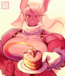 1girl absurdres boku_no_hero_academia breasts cake dark-skinned_female dark_skin food hardkoba highres large_breasts long_hair mirko