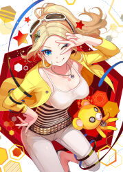 1girl artist_request bee breasts bug chloe_bourgeois cleavage insect medium_breasts miraculous_ladybug pants sunglasses tagme tank_top