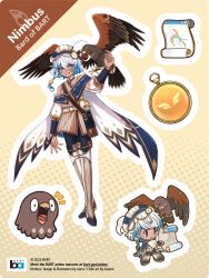 Rule 34 | 1boy, artist name, artist request, bay area rapid transit, bird, black pants, blue hair, boots, braid, brown background, brown vest, cape, character name, check artist, chibi, english text, full body, gradient hair, hawk, highres, kaiami, long hair, map, multicolored hair, multiple views, niaro, nimbus (bart), pants, pocket watch, purple eyes, single braid, smile, thigh boots, vest, watch, white boots, white cape, white hair