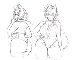 1girl ahoge ass bracelet braid breasts cleavage fat hair_ears hair_intakes hair_ornament heart heart_hair_ornament heart_necklace highleg highleg_leotard highres jewelry large_breasts leotard long_hair looking_at_viewer meisharan nanaco_(meisharan) necklace original single_braid thick_arms very_long_hair
