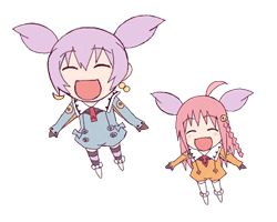 animated animated_gif azumanga_daiou chibi chibi_only chiko crossover emoncake. head_wings lowres nono_(top_wo_nerae_2!) parody romper short_twintails top_wo_nerae!_(series) top_wo_nerae_2! twintails tycho_science wings