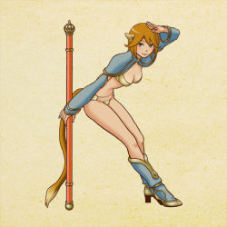 1girl alphabet animal_ears bad_id bad_pixiv_id bikini bikini_top_only blue_eyes brown_hair female_focus genderswap genderswap_(mtf) journey_to_the_west letter_pose midriff monkey_ears monkey_tail panties polearm short_hair solo staff sun_wukong swimsuit tail underwear weapon yuuhei