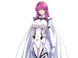 1girl aqua_eyes bodysuit breasts cape covered_erect_nipples covered_navel game_cg gentle_sasaki gloves large_breasts long_hair looking_at_viewer non-web_source official_art open_mouth pink_hair prism_reica purple_hair shindou_hatsune skin_tight smile solo soukou_senki_prism_reica transparent_background variant_set white_bodysuit