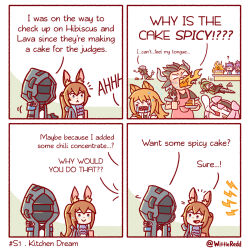 1other 2boys 4koma 6+girls :&lt; ambiguous_gender amiya_(arknights) animal_ears arknights bad_food black_coat black_hairband black_jacket blue_eyes breath_weapon breathing_fire brown_hair cake cat_ears cat_girl ceobe_(arknights) chibi coat comic commentary cow_boy cow_ears cow_horns crocodilian crocodilian_tail crying demon_horns doctor_(arknights) dog_ears dog_girl english_commentary english_text facepalm fire floppy_ears food gavial_(arknights) giving_up_the_ghost goldenglow_(arknights) green_hair hairband helm helmet hibiscus_(arknights) highres hood hood_up hooded_coat hooded_jacket horns jacket large_tail lava_(arknights) long_hair lying matterhorn_(arknights) multiple_boys multiple_girls on_back open_clothes open_mouth pink_hair plate pointy_ears ponytail purple_hair rabbit_ears sharp_teeth shirt smile spicy streaming_tears sweatdrop tail tears teeth twintails twitter_username white_shirt wittle_red