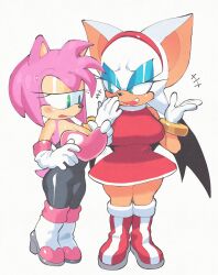 +++ 2girls amy_rose animal_ears animal_nose bare_shoulders bat_ears bat_girl bat_wings black_wings blue_eyeshadow bodystocking boots bracelet breasts cleavage cosplay costume_switch dress elbow_gloves eyeshadow full_body furrowed_brow furry furry_female gloves gold_bracelet green_eyes hairband half-closed_eyes hand_to_own_mouth hands_up heart hedgehog_girl high_heel_boots high_heels highres inkerton-kun jewelry knee_boots large_breasts long_eyelashes makeup multiple_girls open_mouth oversized_breast_cup pink_fur red_boots red_dress red_hairband rouge_the_bat short_dress short_tail single_vertical_stripe sleeveless sleeveless_dress smile smirk sonic_(series) standing strapless_bodysuit sweatdrop tail unitard white_boots white_fur white_gloves wings