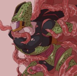 Rule 34 | 1boy, black skin, black wings, bound, bound arms, bound legs, cell (dragon ball), censored, colored skin, dragon ball, dragonball z, green skin, highres, looking up, male focus, mosaic censoring, multicolored skin, pectorals, penis, perfect cell, pink background, pink eyes, purple penis, purple skin, restrained, simple background, slimy, solo, spots, sweatdrop, tentacle in mouth, tentacle pit, tentacle sex, tentaclejob, tentacles, tentacles on male, white skin, wings, yaoi, yellow skin