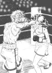 1boy 1girl boxing boxing_gloves boxing_ring commission highres mixed-sex_combat pixiv_commission rggr tagme