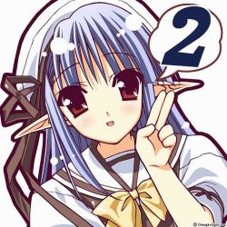 00s 1girl blue_hair bow countdown female_focus finger_counting long_hair nerine pointy_ears red_eyes ribbon school_uniform serafuku shuffle! solo speech_bubble suzuhira_hiro