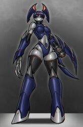 1girl absurdres android aqua_hair arm_blade arm_cannon blue_hair blue_tank_top breasts claw_(weapon) colored_skin corruption cyber_fashion evil_grin evil_smile grin hado_(zzzhadozzz) highres humanoid_robot jenny_wakeman joints looking_at_viewer metal_skin my_life_as_a_teenage_robot navel robot robot_girl robot_joints rocket_boots smile solo tank_top twintails weapon white_skin