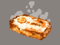 bread bread_slice cheese egg_yolk food food_focus fried_egg fried_egg_on_toast grey_background hisachan55cute no_humans original pixel_art simple_background steaming_food still_life toast