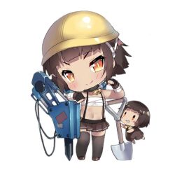 2girls :p black_gloves black_thighhighs blunt_bangs blush blush_stickers bow bowtie brown_dress brown_shoes brown_skirt chibi construction_fairy_(girls&#039;_frontline) dark-skinned_female dark_skin dress elbow_rest fairy_(girls&#039;_frontline) fingerless_gloves full_body girls&#039;_frontline gloves grin hard_hat head_tilt helmet jackhammer looking_at_viewer multiple_girls navel official_art orange_eyes planted planted_shovel sarashi saru shoes short_hair shovel side_slit simple_background skirt slit_pupils smile standing suspender_skirt suspenders thighhighs third-party_source tongue tongue_out transparent_background v-shaped_eyebrows v-shaped_eyes wire wrist_wrap yellow_bow yellow_bowtie yellow_headwear |_|
