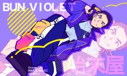 Rule 34 | 1boy, bakuage sentai boonboomger, black hair, boonboom controller, character name, highres, homura sakito, jacket, mikkii (tales329), parted lips, purple eyes, purple hair, purple jacket, smile, super sentai, teeth, twitter username, watermark, zoom layer