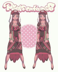1girl animification baseball_cap black_dress black_shoes breasts brown_eyes brown_hair character_name clenched_hands collarbone dark-skinned_female dark_skin dress dripkastonline expressionless eyeshadow green_eyeshadow hat highres jewelry long_hair looking_ahead makeup medium_breasts necklace parted_lips photo-referenced pink_lips pinkpantheress real_life red_hat shoes star_(symbol)