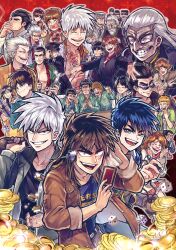 3girls 6+boys :d ^_^ adjusting_clothes adjusting_eyewear adjusting_headwear akagi:_yami_ni_oritatta_tensai akagi_shigeru alcohol animal_print arm_around_shoulder asai_junichi atsuize_pen-chan bag bags_under_eyes beard beer beer_can belt big_nose black_belt black_eyes black_footwear black_gloves black_hair black_headwear black_jacket black_necktie black_pants black_shirt blazer blonde_hair blue_jacket blue_necktie blue_pants blue_shirt blush bomber_jacket boots box breasts brown_bag brown_coat brown_eyes brown_footwear brown_hair brown_jacket brown_necktie brown_shirt buraiden_gai buttons buzz_cut can cane card character_request cigarette clenched_teeth closed_eyes closed_mouth coat coin collared_shirt commentary_request constricted_pupils construction_worker cowboy_shot cup cymbals denim dice double-breasted drink_can drunk employee_uniform epaulettes expressionless facial_hair facial_scar father_and_daughter fingernails flattop foot_out_of_frame formal_clothes fukumoto_mahjong full_body gin_to_kin glint gloom_(expression) gloves gold_trim green_jacket green_jumpsuit green_pants green_shirt grey_belt grey_eyes grey_hair grey_jacket grey_pants grey_shirt grin hair_slicked_back hand_in_pocket haori hat heart heart_in_mouth hirai_ginji hirayama_yukio holding holding_bag holding_box holding_can holding_card holding_cigarette holding_cup holding_knife hyoudou_kazutaka ichijou_seiya igawa_hiroyuki instrument itou_kaiji jacket japanese_clothes jeans jewelry jumpsuit kaiji katatsumuri_(kataaaaaaaaa) knife kudou_gai kurosawa_(saikyou_densetsu_kurosawa) laughing letterman_jacket long_hair long_sleeves looking_afar looking_at_another looking_at_viewer low_ponytail mahjong mahjong_tile mandarin_collar medium_breasts medium_hair military_hat military_uniform money morita_tetsuo multiple_boys multiple_girls murakami_tamotsu nangou_(akagi) necklace necktie newspaper nose_bubble nozaki_osamu old old_man one_eye_closed open_clothes open_jacket open_mouth open_shirt orange-tinted_eyewear orange_shirt outstretched_arms own_hands_together pants parted_bangs peaked_cap pen pink_scarf pinstripe_pattern pinstripe_suit plaid_clothes plaid_skirt plastic_bag playing_card pointy_nose polka_dot_neckerchief ponytail print_shirt red_background red_eyes red_shirt red_skirt ring ring_necklace sahara_makoto saikyou_densetsu_kurosawa sakaguchi_yoshiaki sakazaki_koutarou sakazaki_mikoko sanpaku sawada_(ten) scar scar_across_eye scar_on_cheek scar_on_face scarf shirt short_bangs short_hair skirt sleeping smile smoking spiked_hair spread_arms staff standing striped_clothes striped_jacket striped_shirt stuffed_monkey suit sunglasses sweat teeth ten_(manga) ten_takashi tenbou thick_eyebrows tiger_print tinted_eyewear tobaku_haouden_zero tonegawa_yukio tongue ukai_zero undershirt upper_body upper_teeth_only v-shaped_eyebrows vertical-striped_clothes vertical-striped_jacket very_short_hair washizu_iwao watanabe_yuuichi wavy_mouth white_hair white_jacket white_necktie white_shirt wrinkled_skin yellow_jacket yellow_pants yellow_shirt