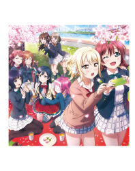 6+girls artbook asaka_karin asymmetrical_legwear black_hair black_jacket black_thighhighs blazer blonde_hair blue_eyes blunt_bangs bow bowtie braid braided_bun bridge brown_hair cardigan cellphone cherry_blossoms closed_eyes dango emma_verde flower food freckles grey_eyes grey_hair hair_bow hair_bun hair_ornament hanami highres jacket konoe_kanata long_hair love_live! love_live!_nijigasaki_high_school_idol_club medium_hair miyashita_ai multiple_girls nakasu_kasumi nijigasaki_school_uniform non-web_source official_art one_eye_closed open_mouth orange_eyes osaka_shizuku outdoors pantyhose phone pink_eyes pink_hair plaid_clothes plaid_skirt ponytail purple_hair red_bow school_uniform shirt short_hair sidelocks single_side_bun sitting sketchbook skirt smartphone smile swept_bangs tennoji_rina thighhighs tree twin_braids twintails uehara_ayumu wagashi white_skirt winter_uniform yuki_setsuna