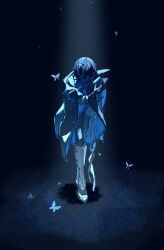1boy bafangli black_hair blue_butterfly book bug butterfly coat full_body hashtag-only_commentary highres holding holding_book insect male_focus solo vanitas_(vanitas_no_carte) vanitas_no_carte