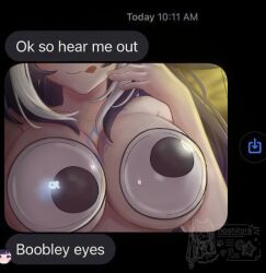 Rule 34 | 1girl, black hair, body markings, breasts, commentary, english commentary, enix karura, fake screenshot, fake text, googly eye pasties, googly eyes, indie virtual youtuber, large breasts, multicolored hair, orca girl, shylily, solo, tongue, tongue out, two-tone hair, virtual youtuber, watermark, white hair