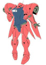 Rule 34 | 1990s (style), clothed robot, full body, gerbera tetra, green eyes, gundam, gundam 0083, mecha, no humans, one-eyed, retro artstyle, robot, school swimsuit, shouji nigou, swimsuit, white background