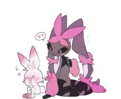 1boy 1girl alternate_color animal_ears animal_hands animal_nose black_sclera blush body_fur brown_fur colored_sclera full_body furry furry_female gen_4_pokemon gen_8_pokemon heart hetero looking_at_another lopunny masayo_(skip) mega_lopunny mega_pokemon nintendo orange_fur pantyhose pink_eyes pink_fur pokemon pokemon_(creature) rabbit_ears rabbit_girl rabbit_tail scorbunny shiny_pokemon simple_background size_difference standing tail torn_clothes torn_pantyhose two-tone_fur white_background white_fur