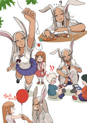 ...? :d :o absurdres anger_vein animal_ears bakugou_katsuki balloon black_shoes blue_skirt boku_no_hero_academia book bow bowtie candy carrot closed_mouth collarbone collared_shirt crying dark-skinned_female dark_skin drooling english_text food grin half-closed_eyes hand_up handheld_game_console highres holding holding_balloon holding_candy holding_food holding_handheld_game_console holding_lollipop labo81872874 lollipop long_eyelashes looking_at_another looking_up loose_bowtie loose_socks midoriya_izuku mirko multiple_views open_mouth panties parted_bangs parted_lips pen pleated_skirt rabbit_ears rabbit_girl reaching red_eyes school_uniform shirt shoes simple_background skirt sleeping sleeping_on_desk sleeves_rolled_up smile socks squatting tears thighs underwear uraraka_ochaco waking_up white_background white_hair white_panties white_shirt