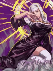 1girl black_dress breasts buddhist_nun demon_girl dress extra_arms fate/grand_order fate_(series) highres large_breasts momomogeta nun se.ra.ph_(fate/grand_order) sessyoin_kiara solo thighhighs white_thighhighs yellow_eyes