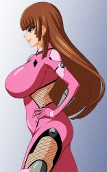 1girl bad_tag blue_eyes breasts brown_hair fishnets highres koukawa_asuka large_breasts long_hair taimanin_(series) taimanin_asagi taimanin_asagi_3 yeezusdraw