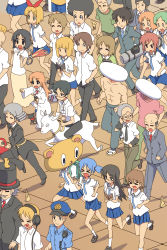 &gt;_&lt; 6+boys 6+girls afro aioi_yuuko annaka_haruna bald bamboo_shoot book character_request child daiku_kenzaburou everyone closed_eyes fecchan glasses goat cube_hair_ornament hair_ornament hat headphones highres minakami_mai mob_face mohawk multiple_boys multiple_girls naganohara_mio naganohara_yoshino nakanojou_tsuyoshi nichijou police principal_(nichijou) professor_shinonome sakamoto_(nichijou) sakurai_izumi sakurai_makoto_(nichijou) sasahara_koujirou sekiguchi_yuria shinonome_nano short_hair sora_to_umi tachibana_misato takasaki_manabu tanaka_(nichijou) twintails vice_principal_(nichijou) weboshii winding_key |_|