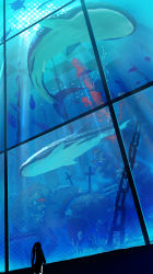 Rule 34 | 10s, aquarium, black rock shooter, black rock shooter (character), chain, cross, fish, highres, hirokiku, perspective, shark, solo, turtle, twintails, water, whale, whale shark