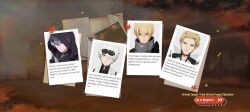 4boys autumn autumn_leaves camu:_crocotta_(pgr) camu_(pgr) chrome:_glory_(pgr) chrome_(pgr) english_text event kamui:_bastion_(pgr) kamui_(pgr) leaf maple_leaf multiple_boys photo_(medium) punishing:_gray_raven wanshi:_hypnos_(pgr) wanshi_(pgr)