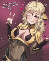 1girl absurdres ahoge blonde_hair bodystocking breasts circlet cleavage fire_emblem fire_emblem_fates gold_cape graysideart grey_eyes highres hip_armor long_hair looking_at_viewer medium_breasts nintendo ophelia_(fire_emblem) panties smile solo underwear yellow_panties