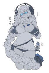 Rule 34 | ..., 2girls, abyssal ship, bikini, black bikini, blue eyes, blush, braid, breasts, cleavage, closed mouth, commentary request, detached sleeves, double v, glasses, grabbing own breast, hair scarf, hands on own chest, headphones, highres, horns, kantai collection, large breasts, long hair, looking at viewer, multiple girls, nail polish, ne-class heavy cruiser, oso (toolate), panties, simple background, single braid, single horn, solo focus, speech bubble, spoken ellipsis, supply depot princess, sweat, swimsuit, translation request, underwear, v, very long hair, white background