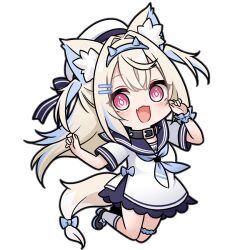 1girl :d animal_ears black_collar black_sailor_collar black_shoes blue_bow blue_hair blue_hairband blue_neckerchief bow brown_hair collar commentary_request dog_ears dog_girl dog_tail dress fang full_body fuwawa_abyssgard hair_between_eyes hair_ornament hairband hairclip hololive hololive_english kadose_ara long_hair looking_at_viewer multicolored_hair neckerchief open_mouth pink_eyes sailor_collar sailor_dress shoes simple_background smile socks solo spiked_collar spikes streaked_hair tail tail_bow tail_ornament transparent_background very_long_hair virtual_youtuber white_background white_dress white_socks